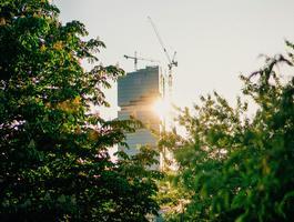 Construction site of "Amazon Tower" in Berlin-Friedrichshain, Germany during summer