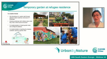 Image from presentation of Hamburg's Sopho discussing temporary gardens at refugee residences.